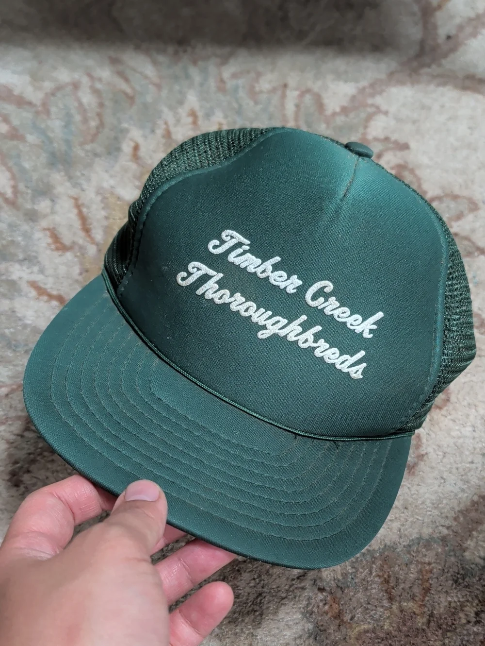 Timber Creek Thoroughbreds Vintage Speedway Dark Green Trucker Hat